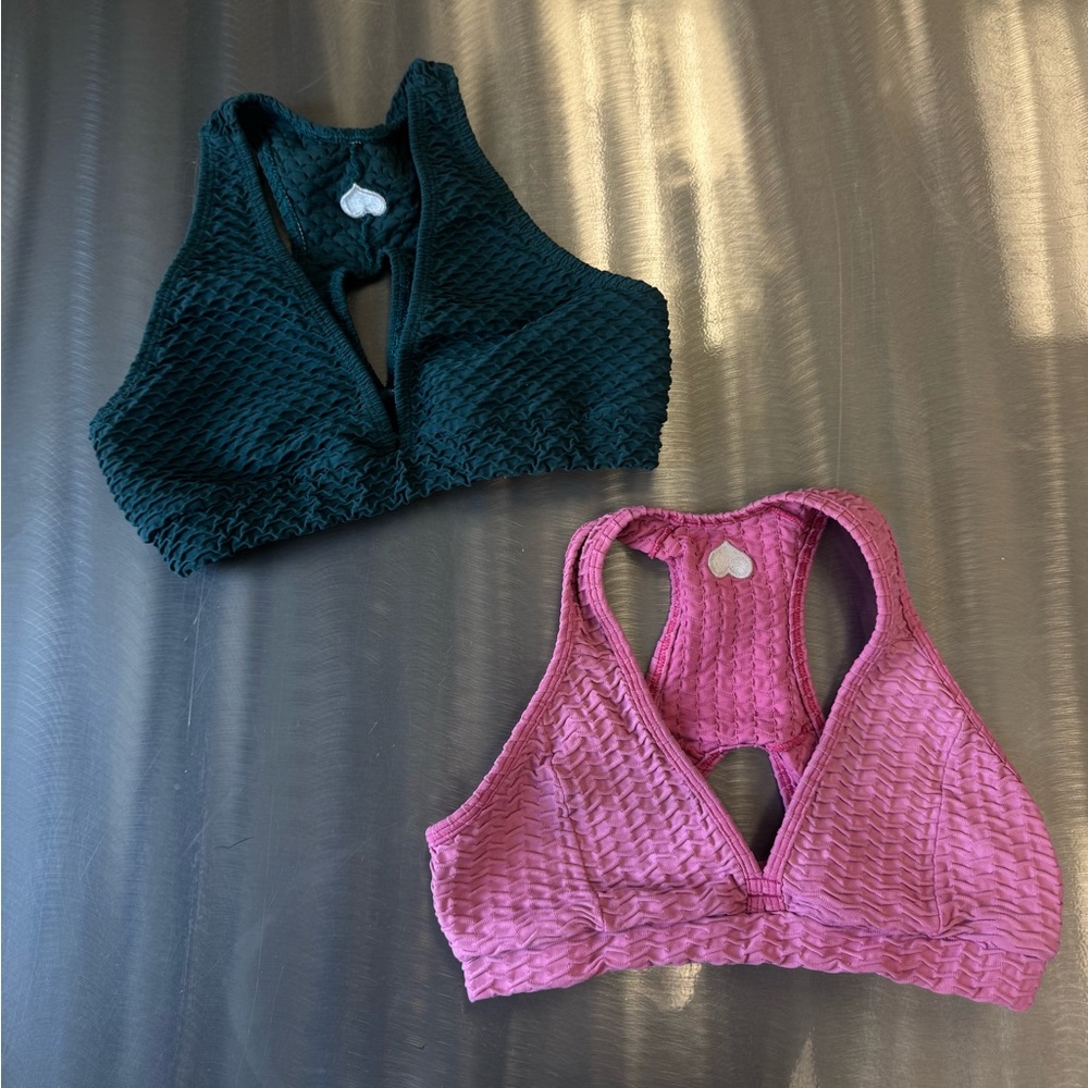 Booty by Brabants Textured Racerback Bralette Set in Teal and Magenta
